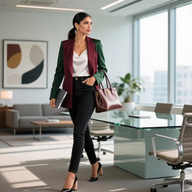 Outfit cena de empresa con jeans skinny negro premium MEDALLO y blazer estructurado - Look sofisticado para eventos profesionales