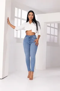 Jeans Skinny con Perlas - Azul con detalles artesanales