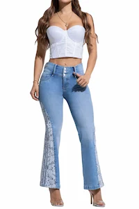 Jeans Skinny Acampanado Lujuria - Azul lavanda con encaje